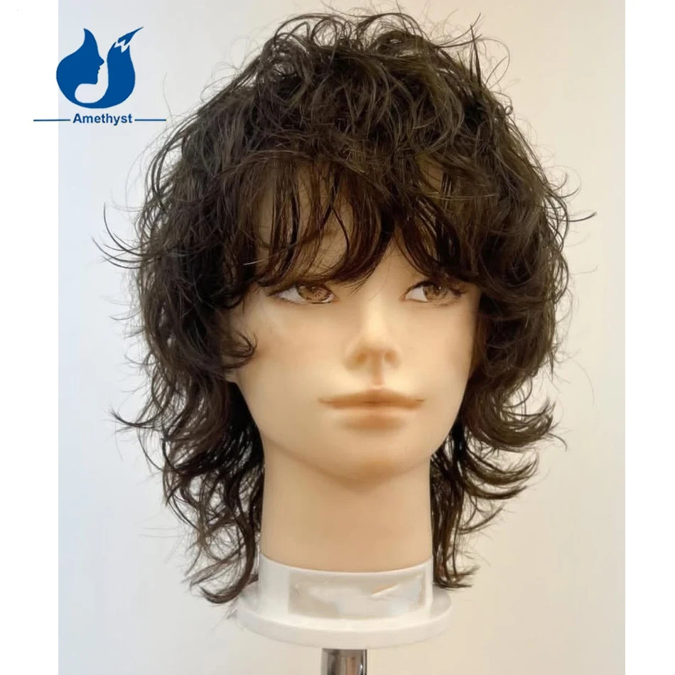 Loose Curly Human Hair Wig for Men 13X6 Lace Front Wig Short Cut #2 Brown Color
