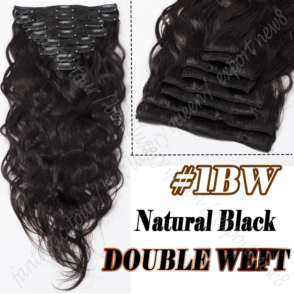 110g-170g THICK Double Weft Clip In 100% Real Human Hair Extensions Full Head US