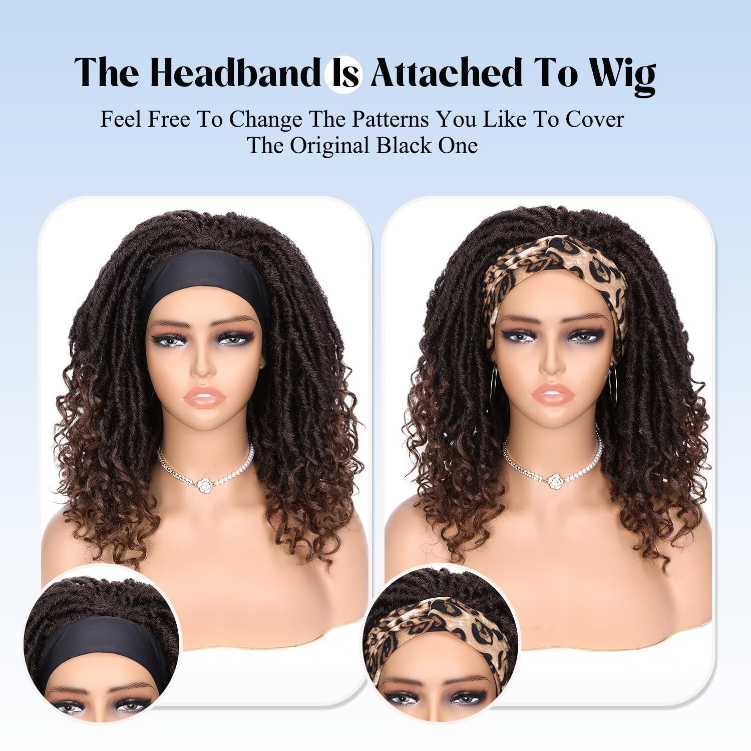 WIGER Short Dreadlock Wigs for Black Women Ombre Brown Faux Locs Headband Wig…
