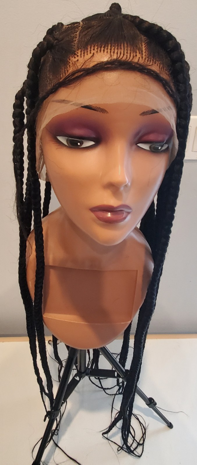 Long Black Braided Wigs Synthetic Heat Safe Lace Front Wigs Glueless For Women