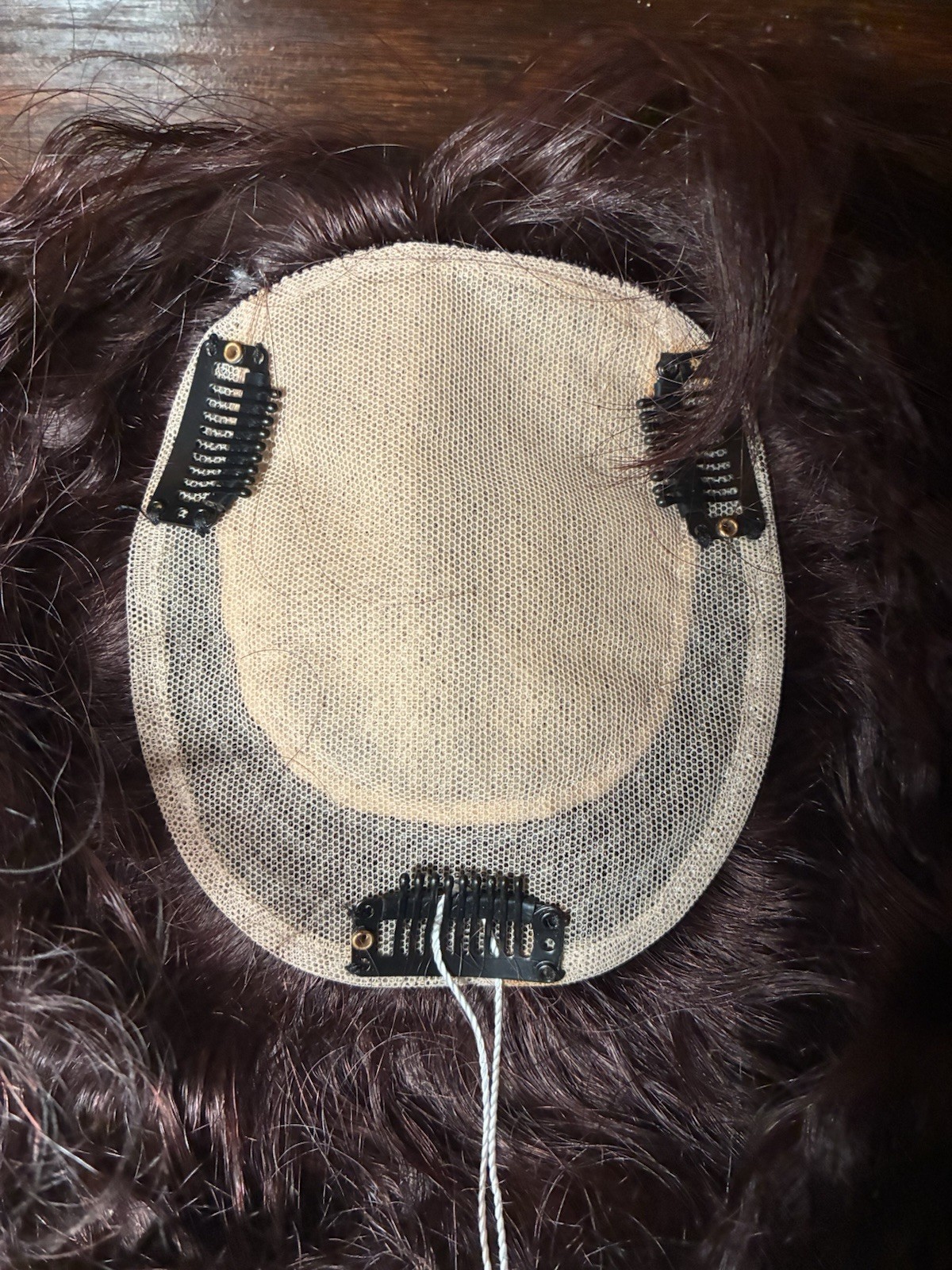 10” Remy Human Hair Topper, Silk Top Clip In, Wavy Dark Brown, No Bangs