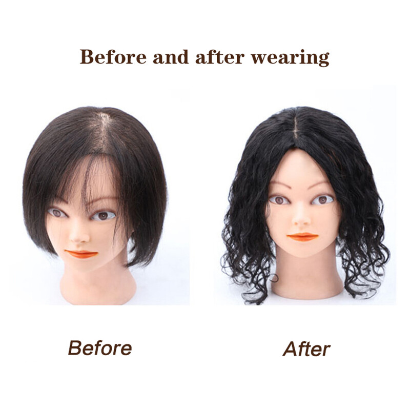 Fluffy Curly Wavy Real Human Hair Mono PU Topper Wiglet Replacement For Women