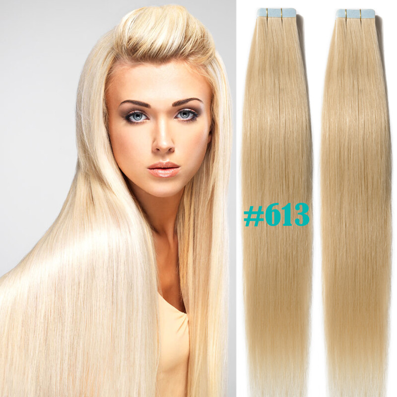12-24inch Tape In Real Remy Human Hair Extensions Black Brown Blonde Ombre 20pcs