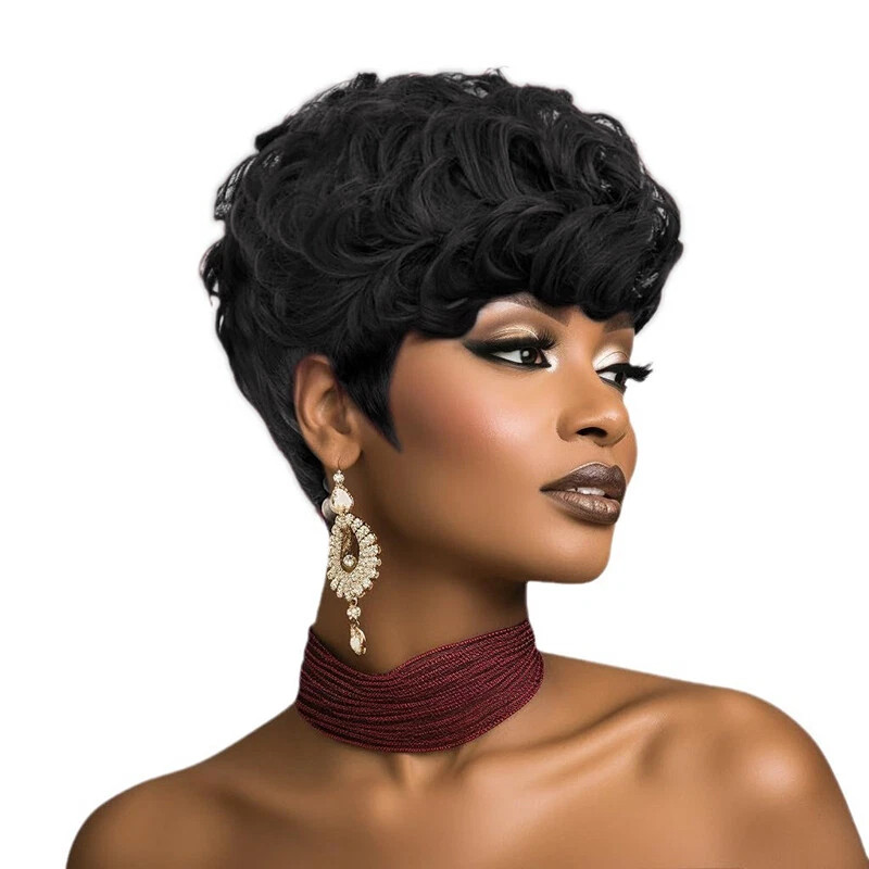 Synthetic Short Black Hair Wig Pixie Cut Wigs Short Fake Hair Wigs for Women