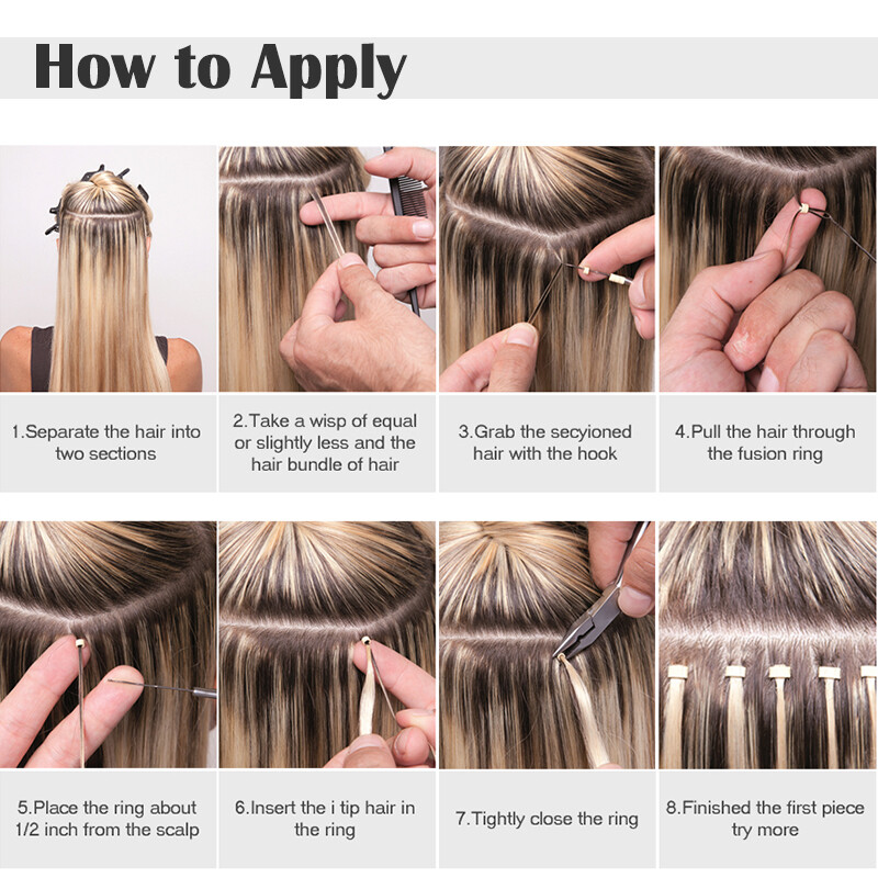 Nano Ring Tip Real Human Hair Extensions Micro Loop Links Beads Bonded Strands