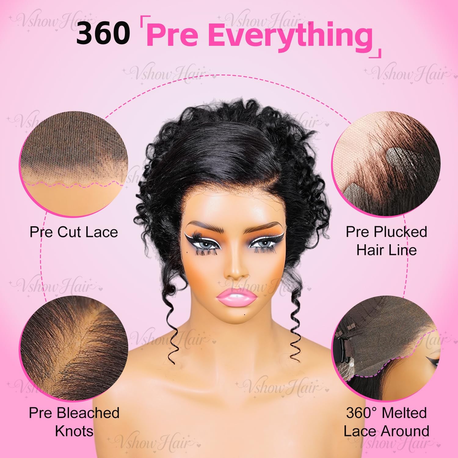 V SHOW Hidden Strap 360 Lace Front wig Human Hair with Water wave Glueless Wi…