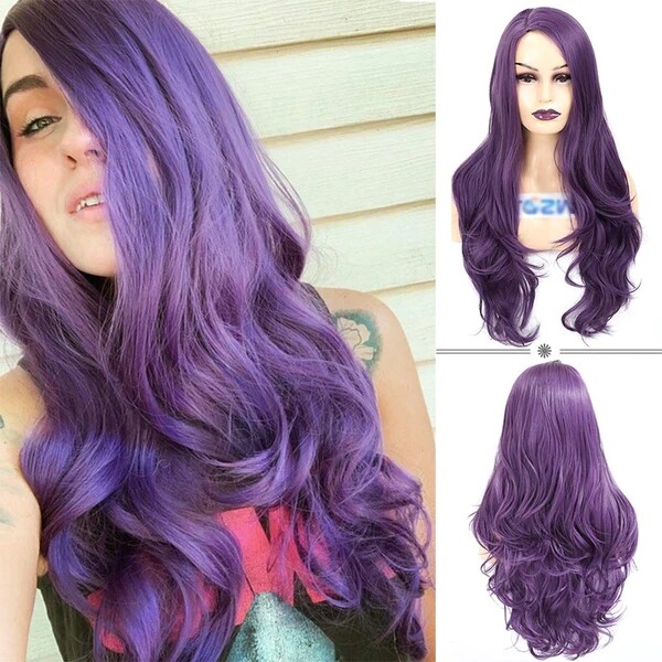 Cosplay Wig Wavy Curly Halloween Costume Wigs for Women Dark Purple
