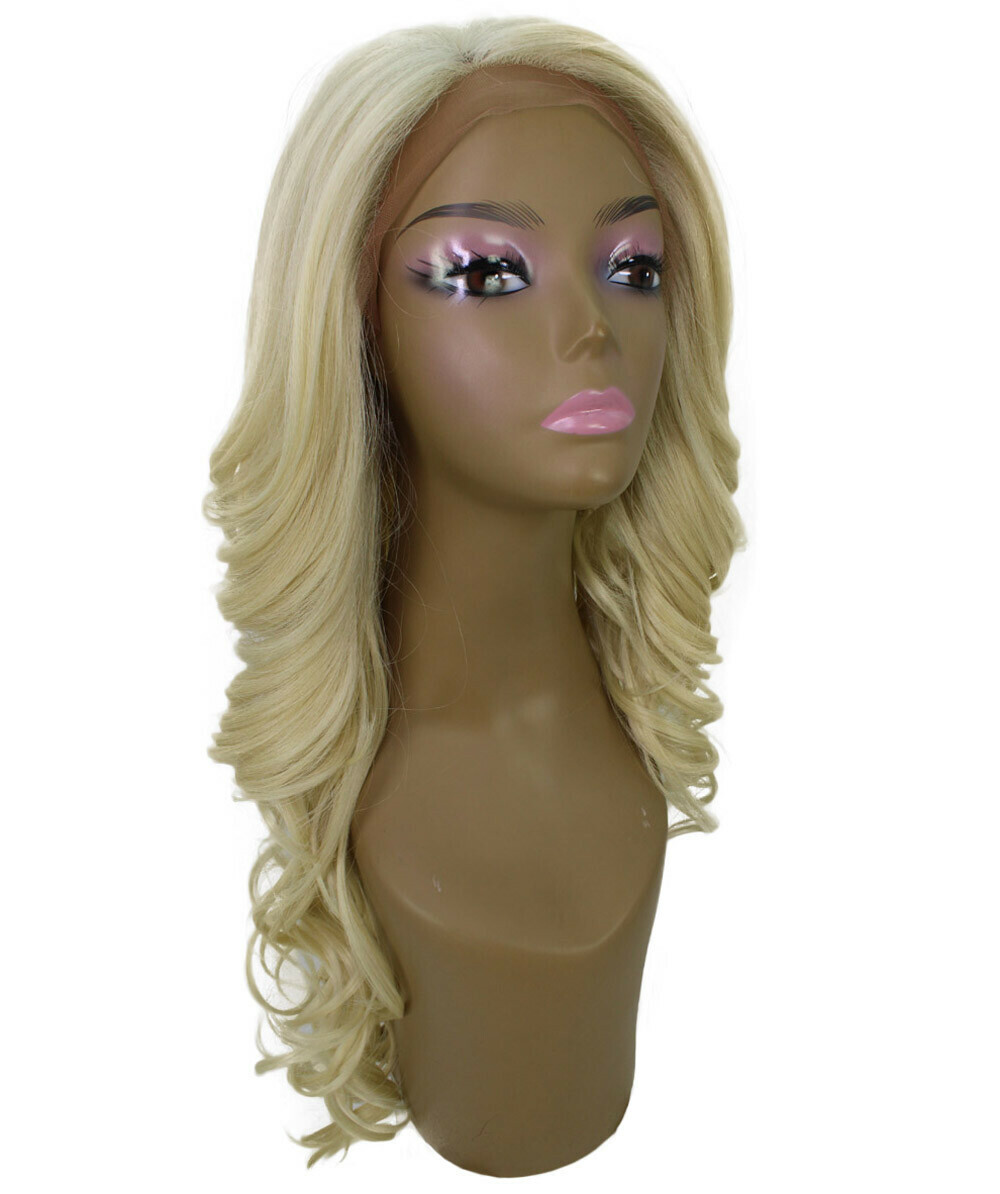 LUXLUXE Kendra Wavy 24.5″ Long 13×2.5 Hand-Tied Lace Front Wig, Light Blonde