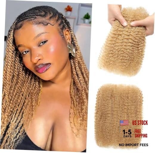 18Inch Afro Kinkys Bulk Human Hair 35g/Pack, 18 Inch (35g) Honey Blonde 27#