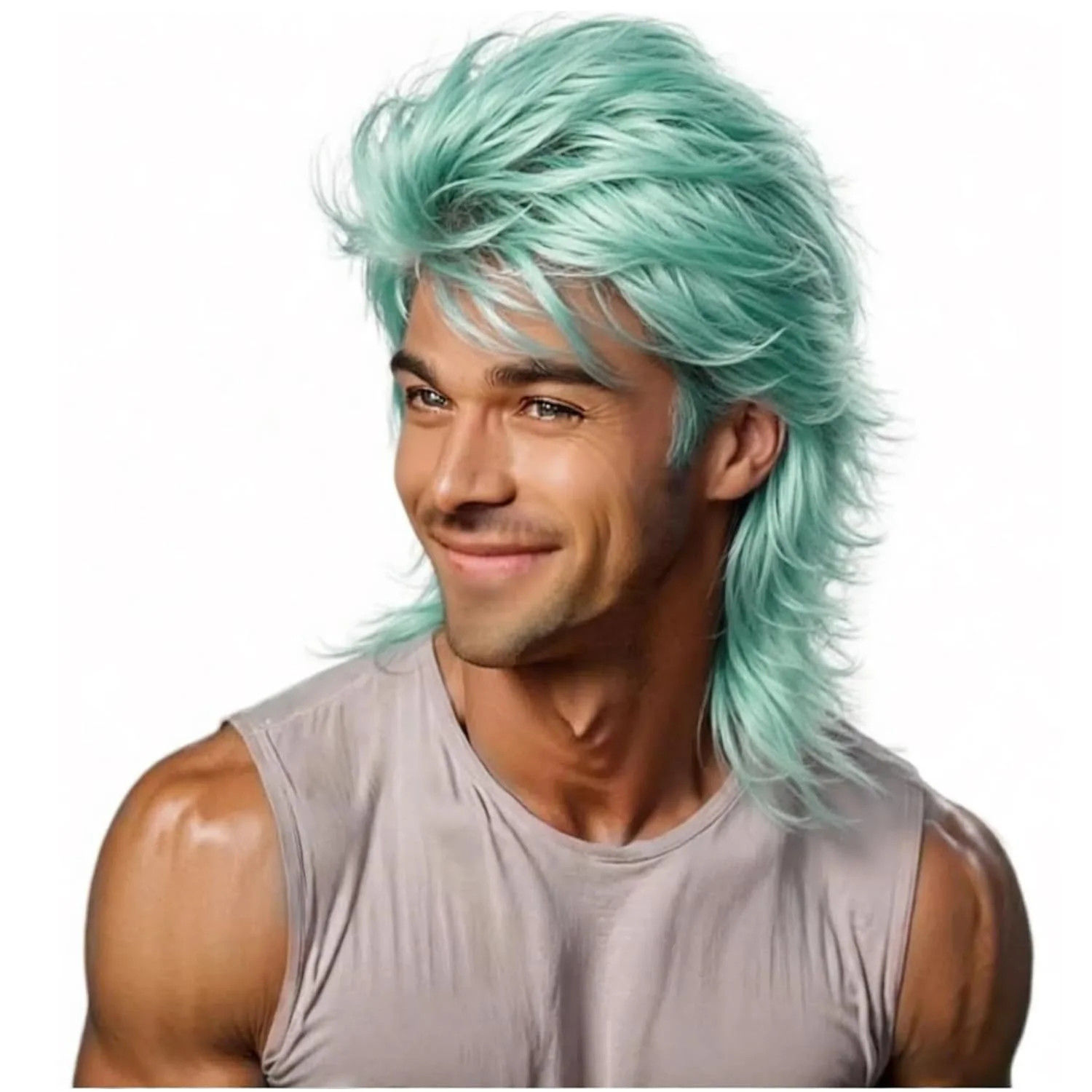 Mullet Wig Light Green 80s Men Wig,Punk Rocker Hair Party Daily Halloween Costum