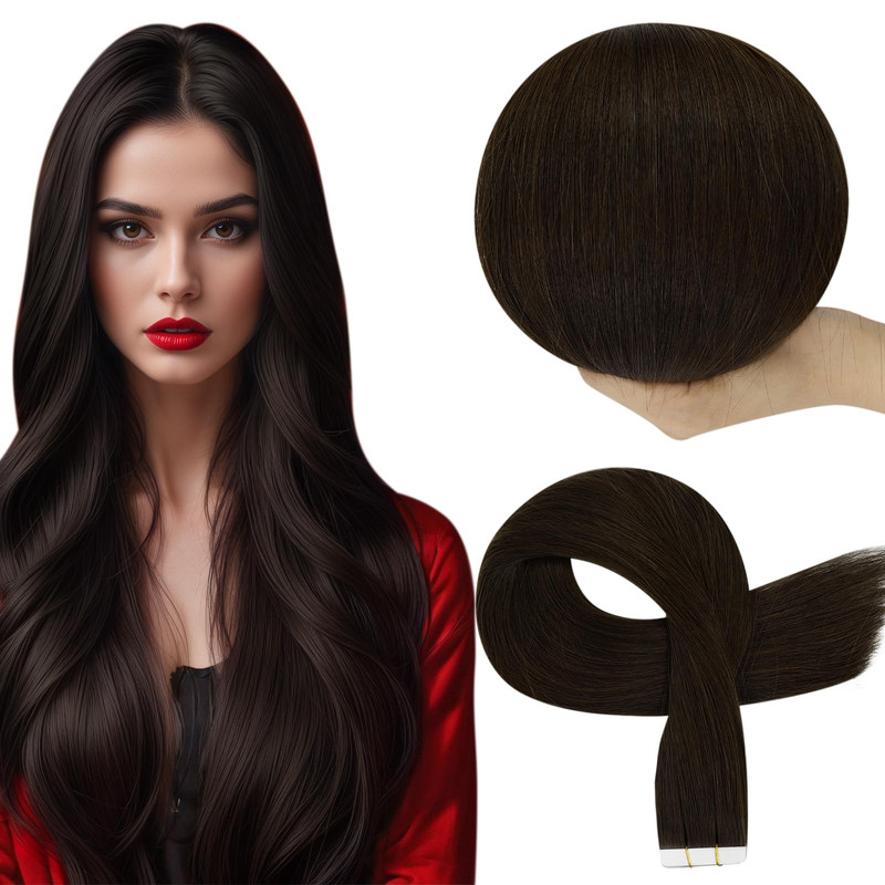 Full Shine Dark Brown Tape In Hair Extensions Double Sided Tape 25Gram 10Pcs