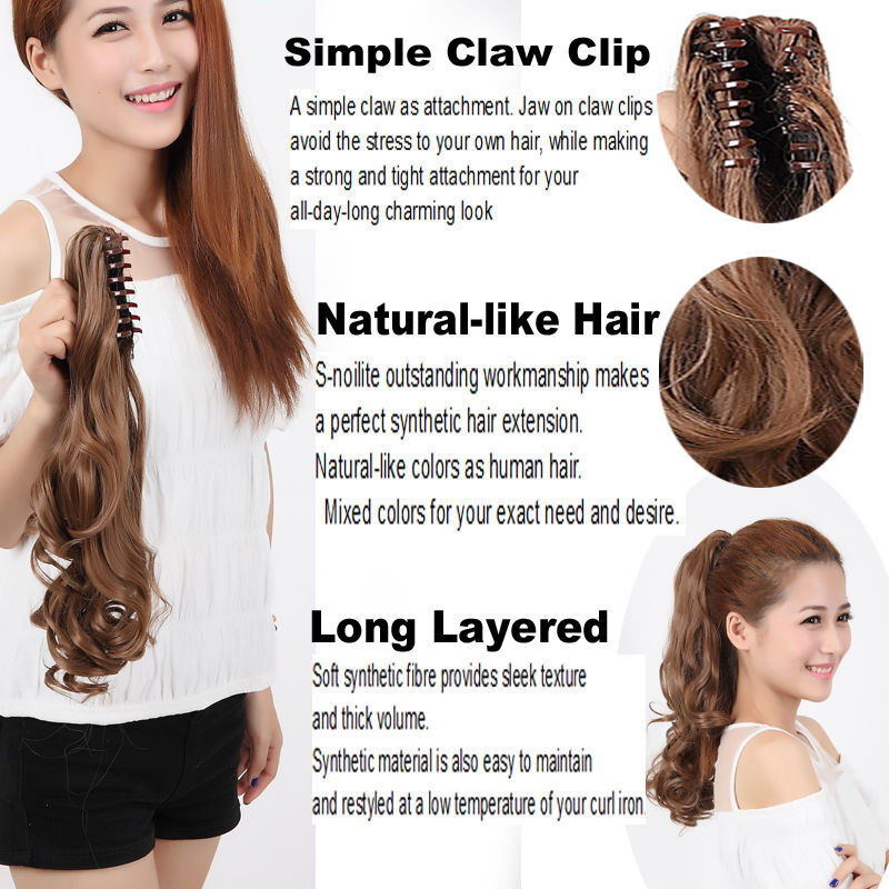 Reak Long Thick As Human Claw In Ponytail Clip In Hair Extensions Hairpieces US