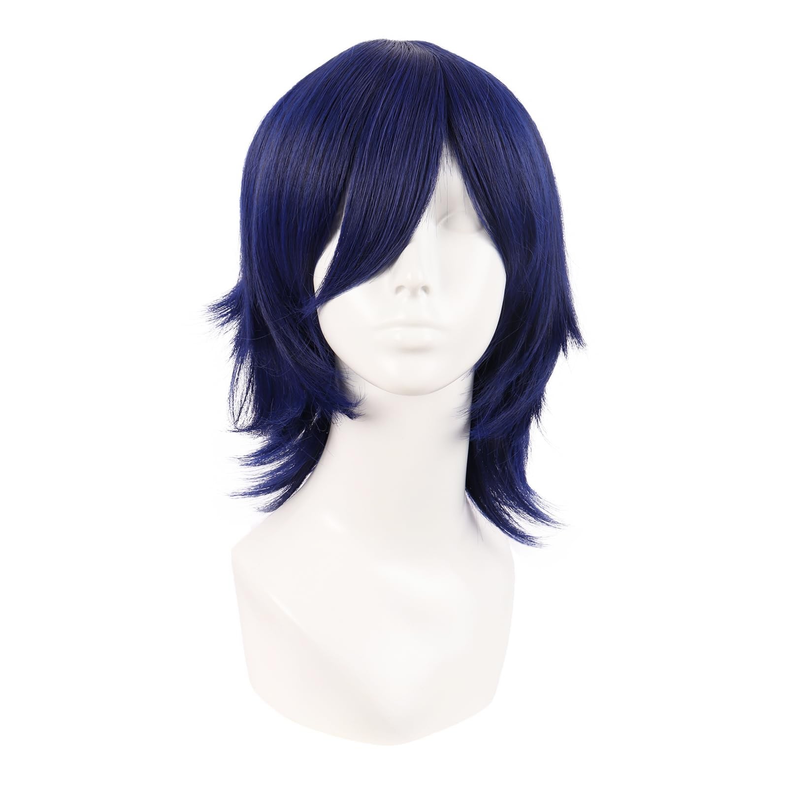 14 Inch/35 cm Short Cosplay Wolf Tail Synthetic Side Bangs Party Wig (Dark Bl…