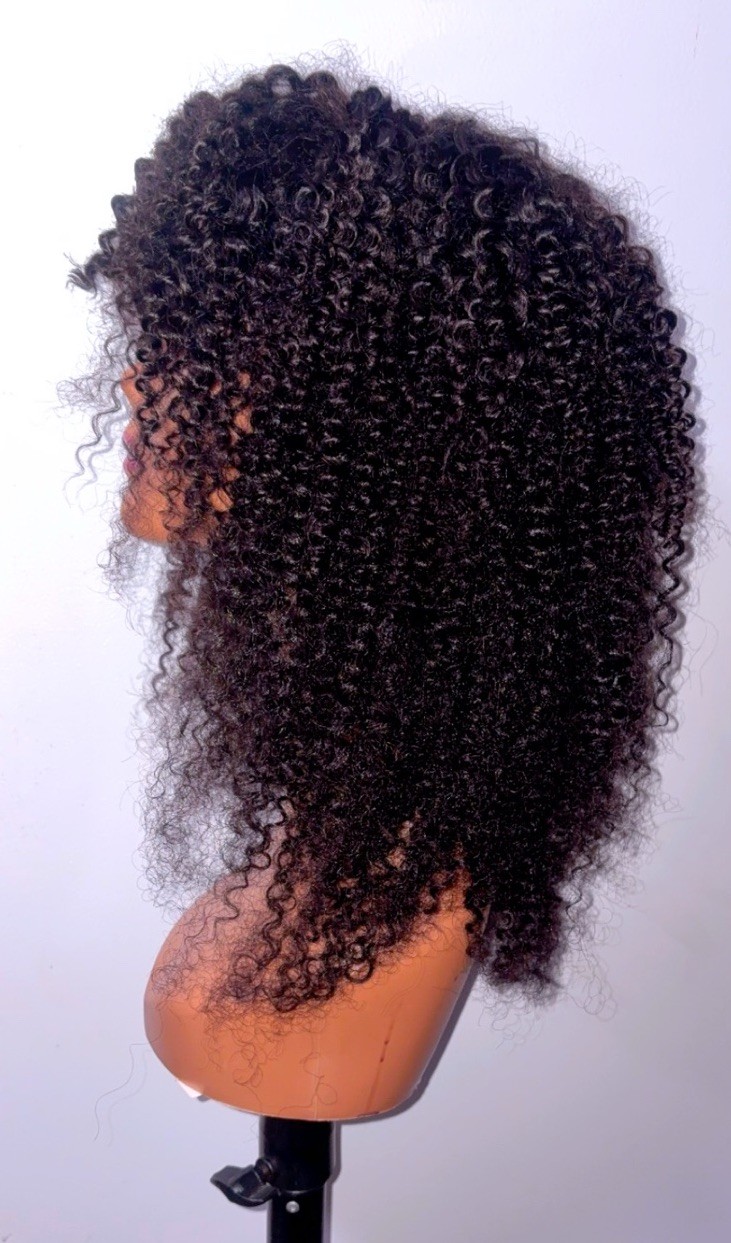 Brazilian Human Hair Afro Kinky Curly Short Bang Wig 18inches