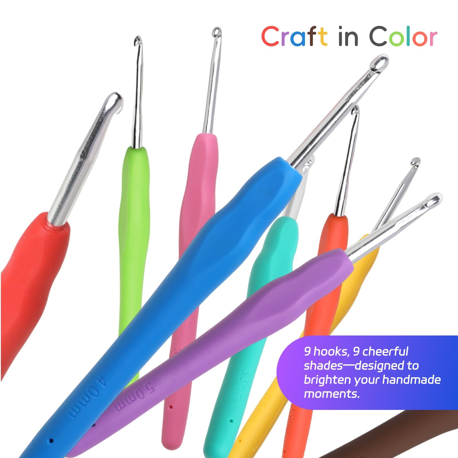 9PCS Ergonomic Crochet Hooks Set by Flickzo – Aluminum 2-6mm, Multicolor