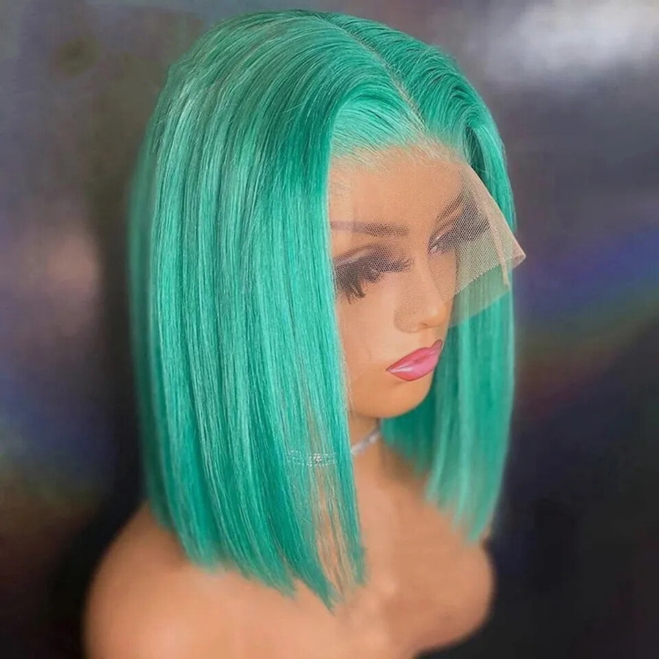 13×4 Short Bob Lace Front Human Hair Wigs Straight Bob Wigs Pre Plcuked Colorful