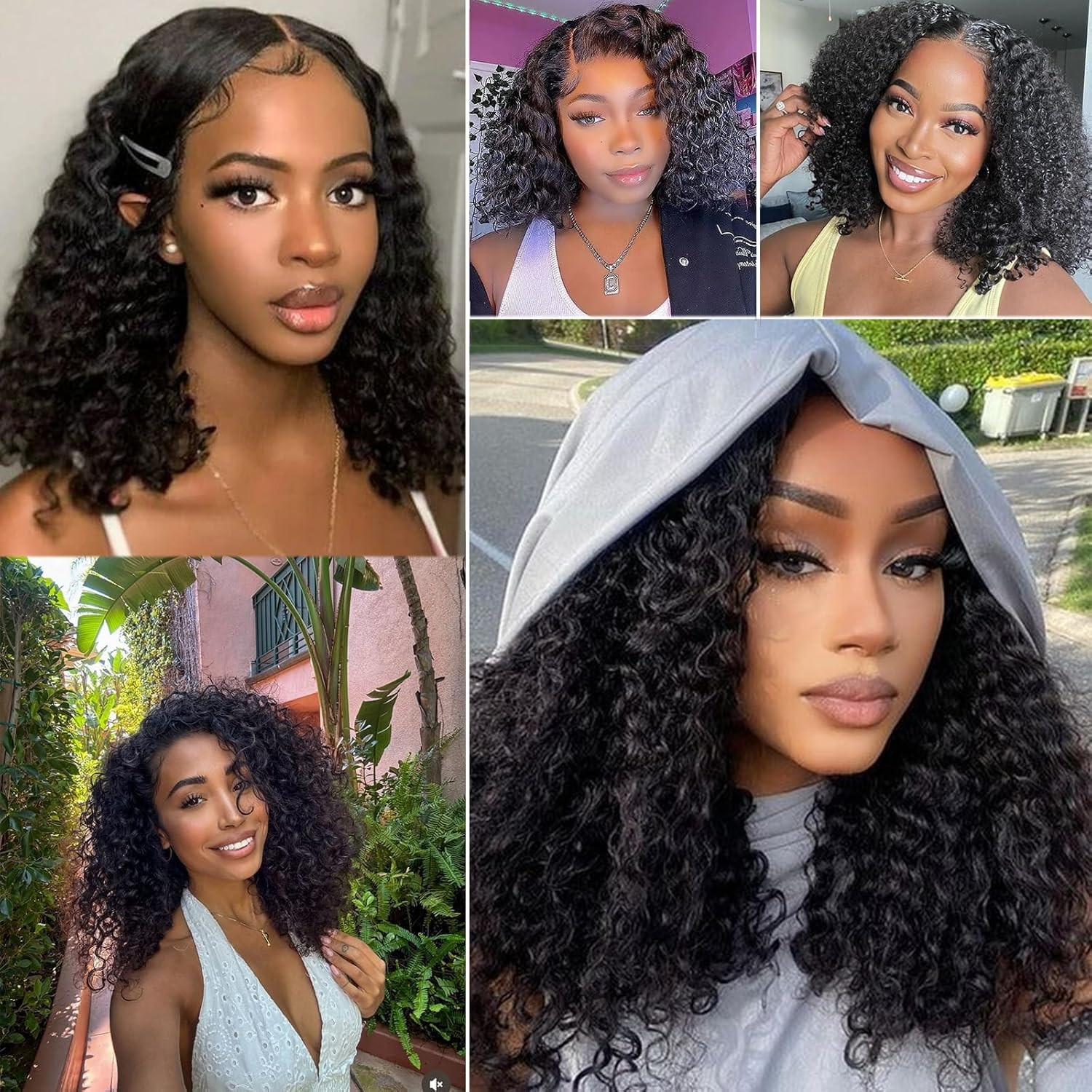 Wear and Go Glueless Bob Wigs Human Hair Pre Plucked Pre Cut Water Wave Curly Bo