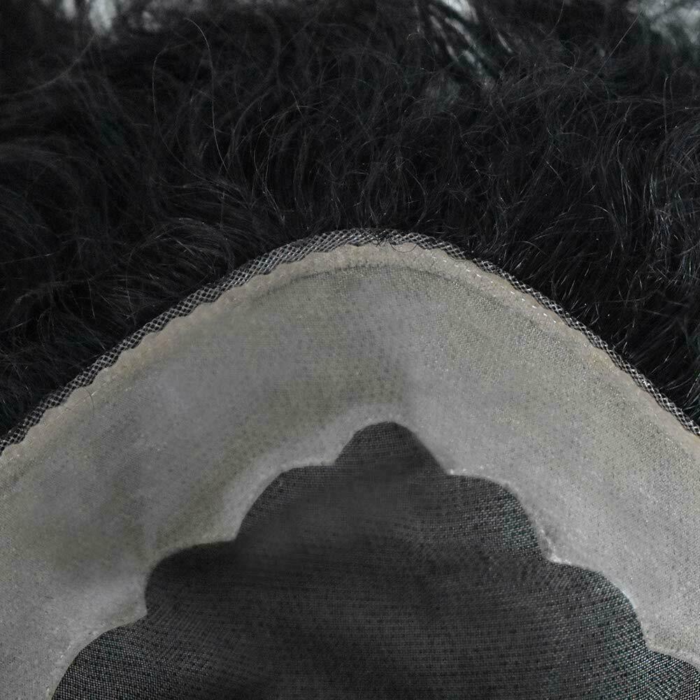 Mens Toupee Afro Curly Black Human Hairpiece Durable Mono Lace Wigs System AAA-1
