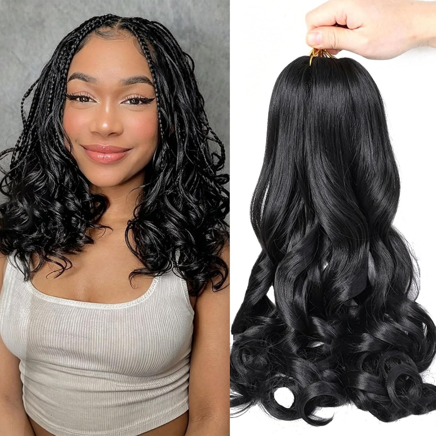 High-Quality 14 Inch French Curl Braiding Hair Extensions – 8 Packs 1b