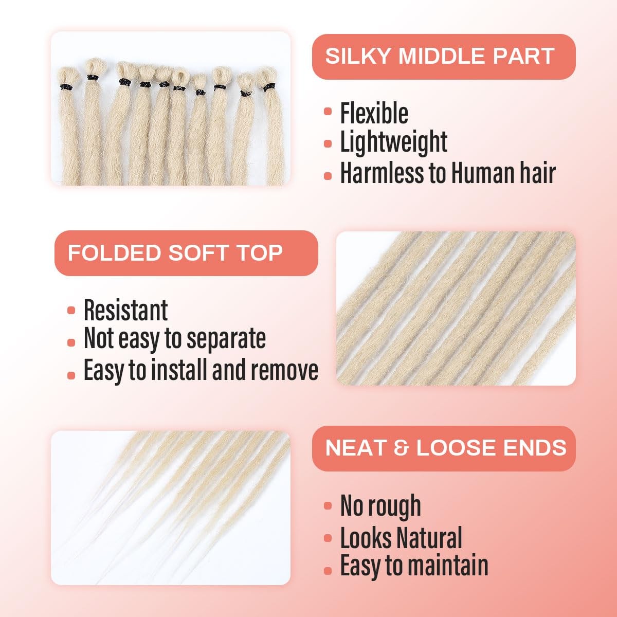 24 inch 30 pcs Dreadlock Extensions, Single Ended Thin 0.6cm Brownish Blonde …