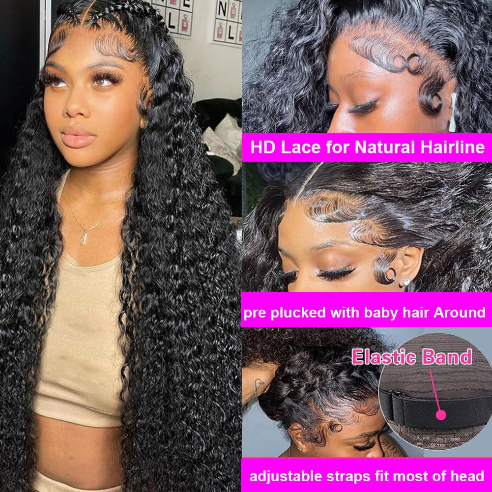 30″ Deep Wave Lace Front Wig – 200 Density Human Hair, Pre-Plucked, Glueless