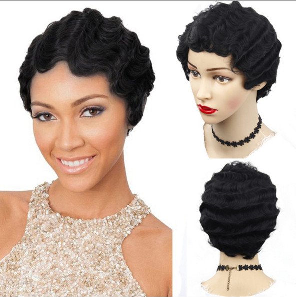 Black Finger Wave Short Human Hair Wigs Pixie Cut Wigs For Black Women Natural