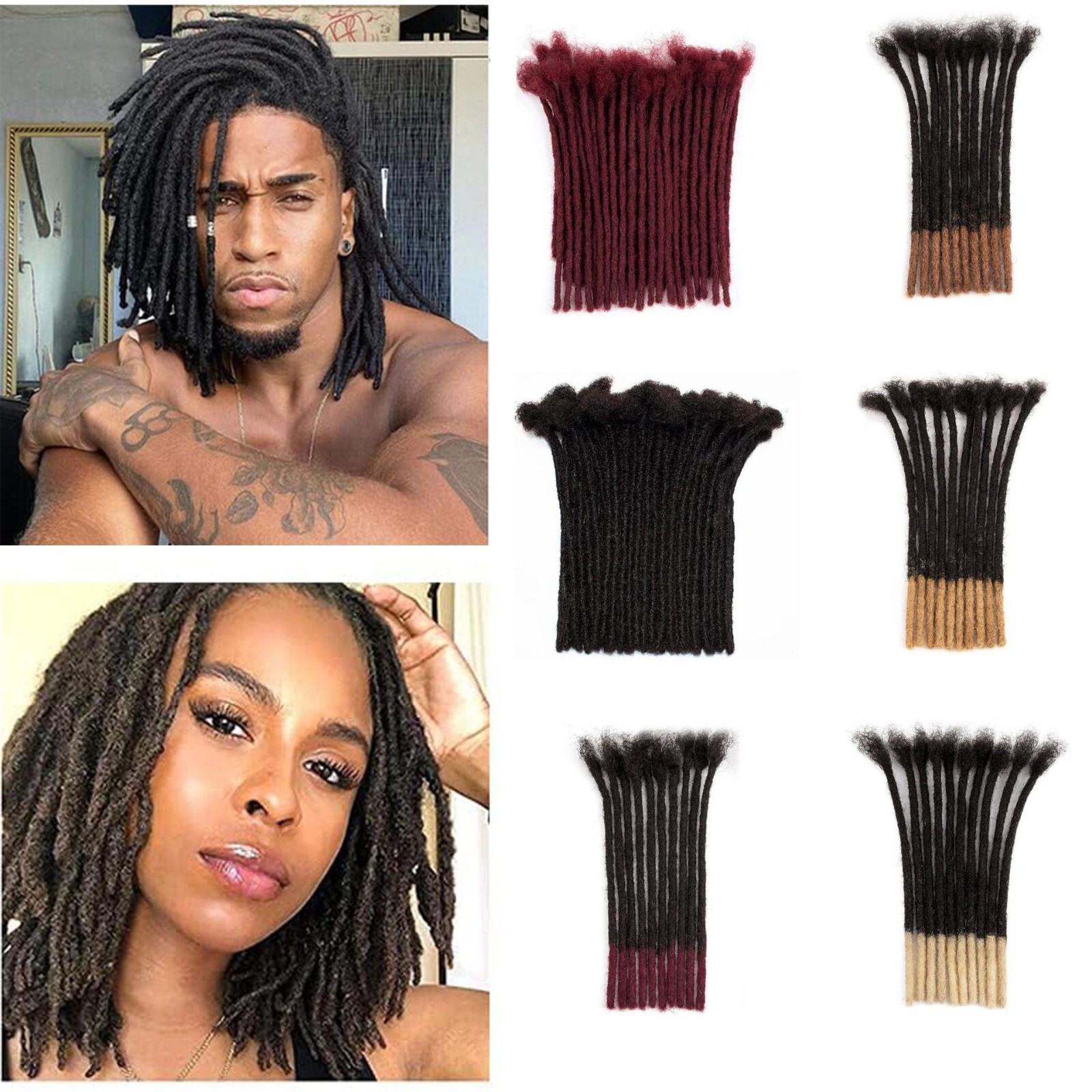 Colorful 100% Human Hair Dreadlocks Extension Permanent Locs Reggae Dreads 0.6cm