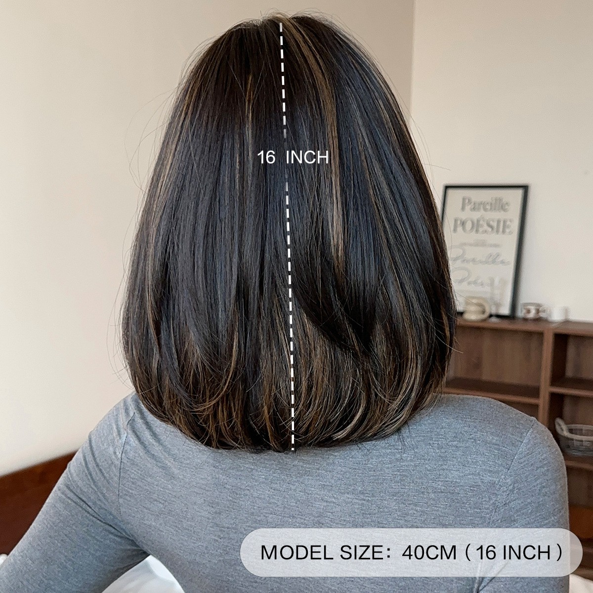 Bob Wig Shoulder Length Black Blonde Highlight Layered Full Head Straight Hair