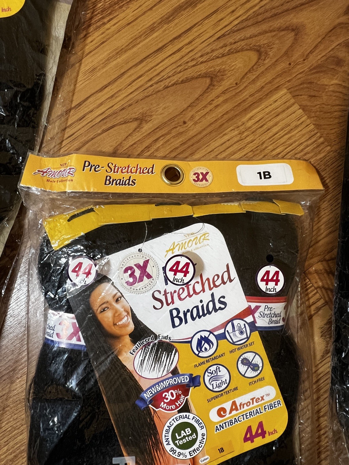 Set of 3 Amour Pre Stretched Braids 44 Inch 1B 3Pack AfroTex Antibacterial