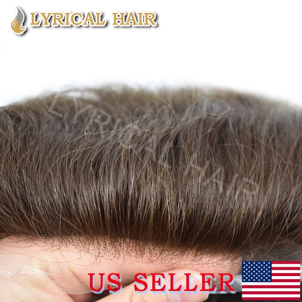 Full French Lace Mens Toupee Bleached Knots Gray Natural Human Hairpiece System