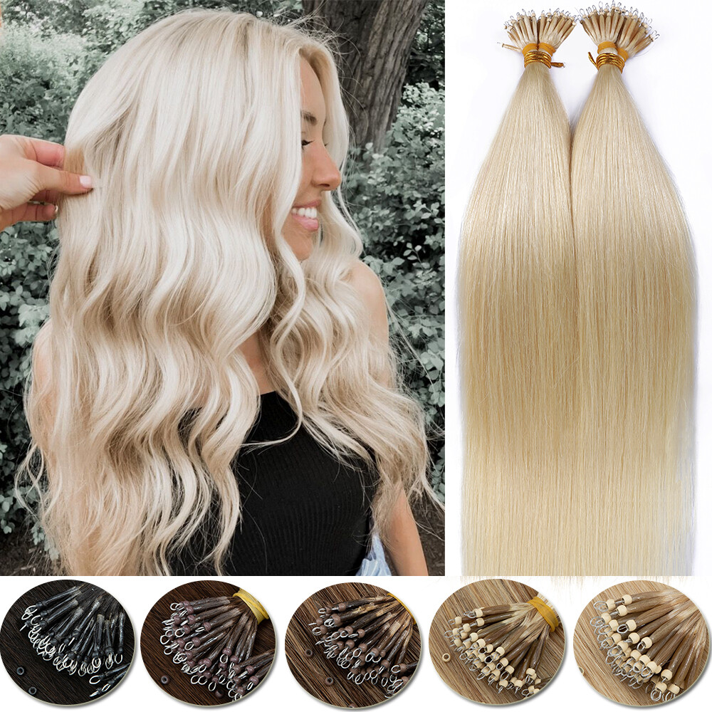 Nano Ring Loop Remy Human Hair Extensions Thick Full Head Micro Bead Tip 150G 8A