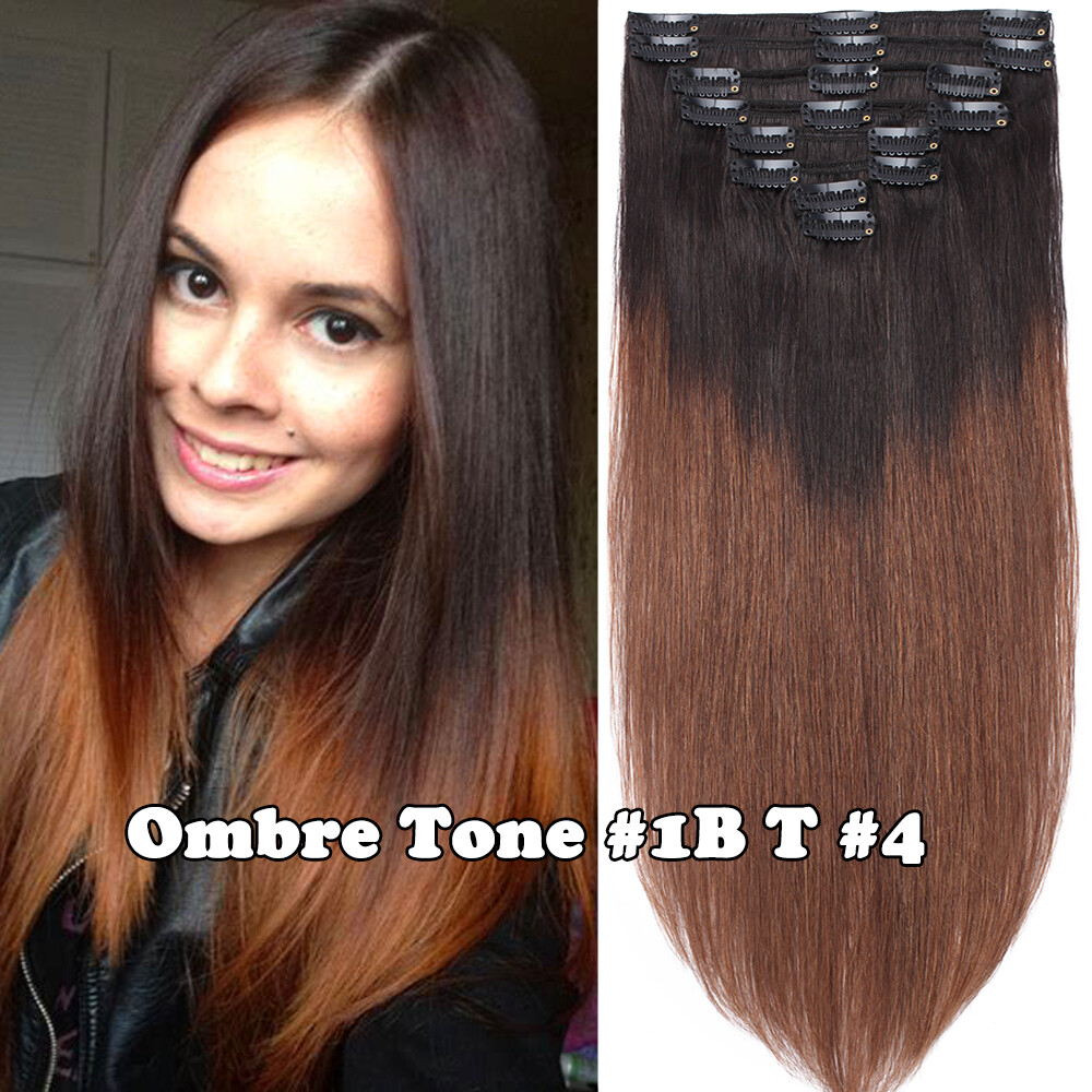 110G-170G Thick Dense Clip In Remy Human Hair Extensions Full Head DIY Highlight