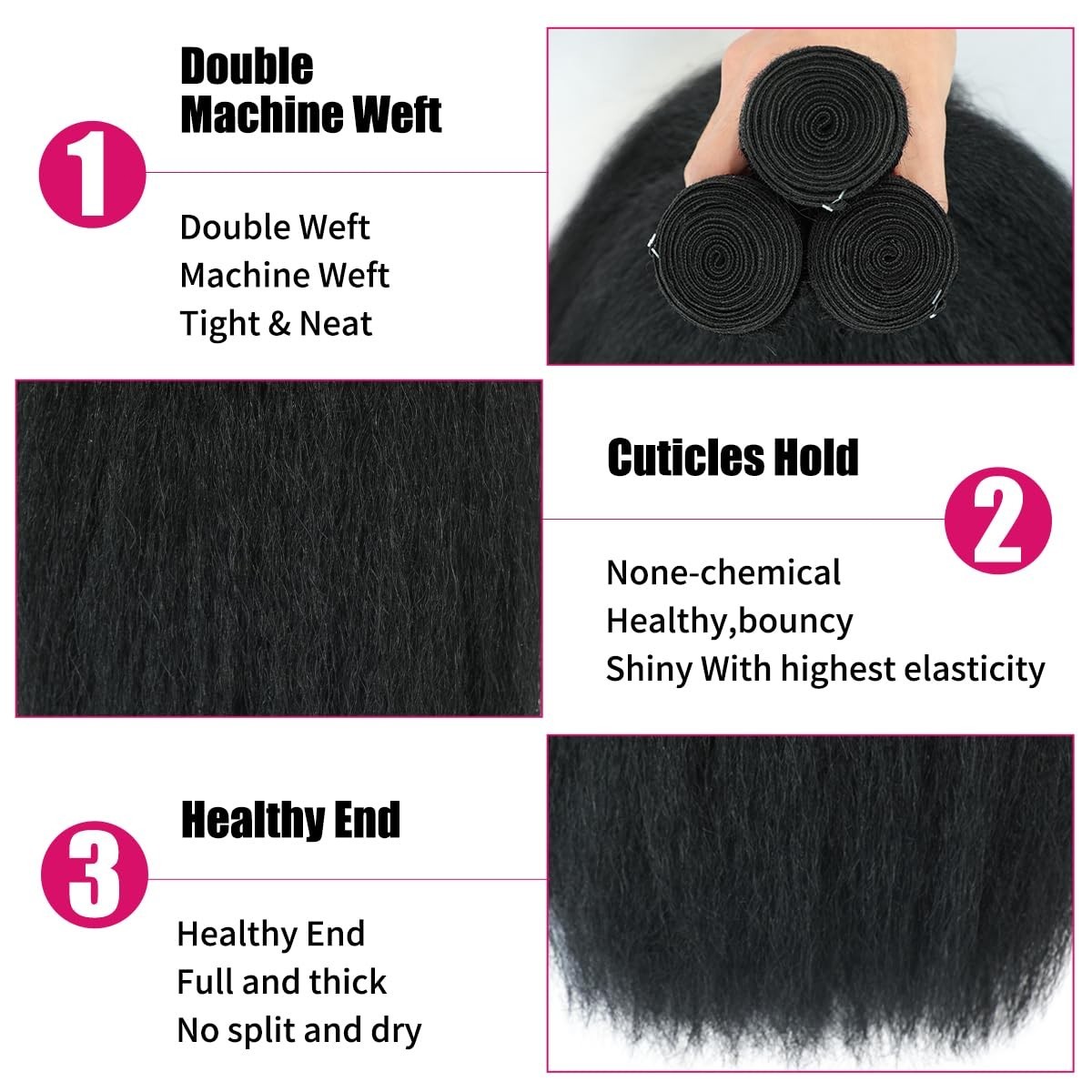 Kinky Straight 100% Human Hair Extensions 3 Bundles 300g Itial Yaki Hair Weft