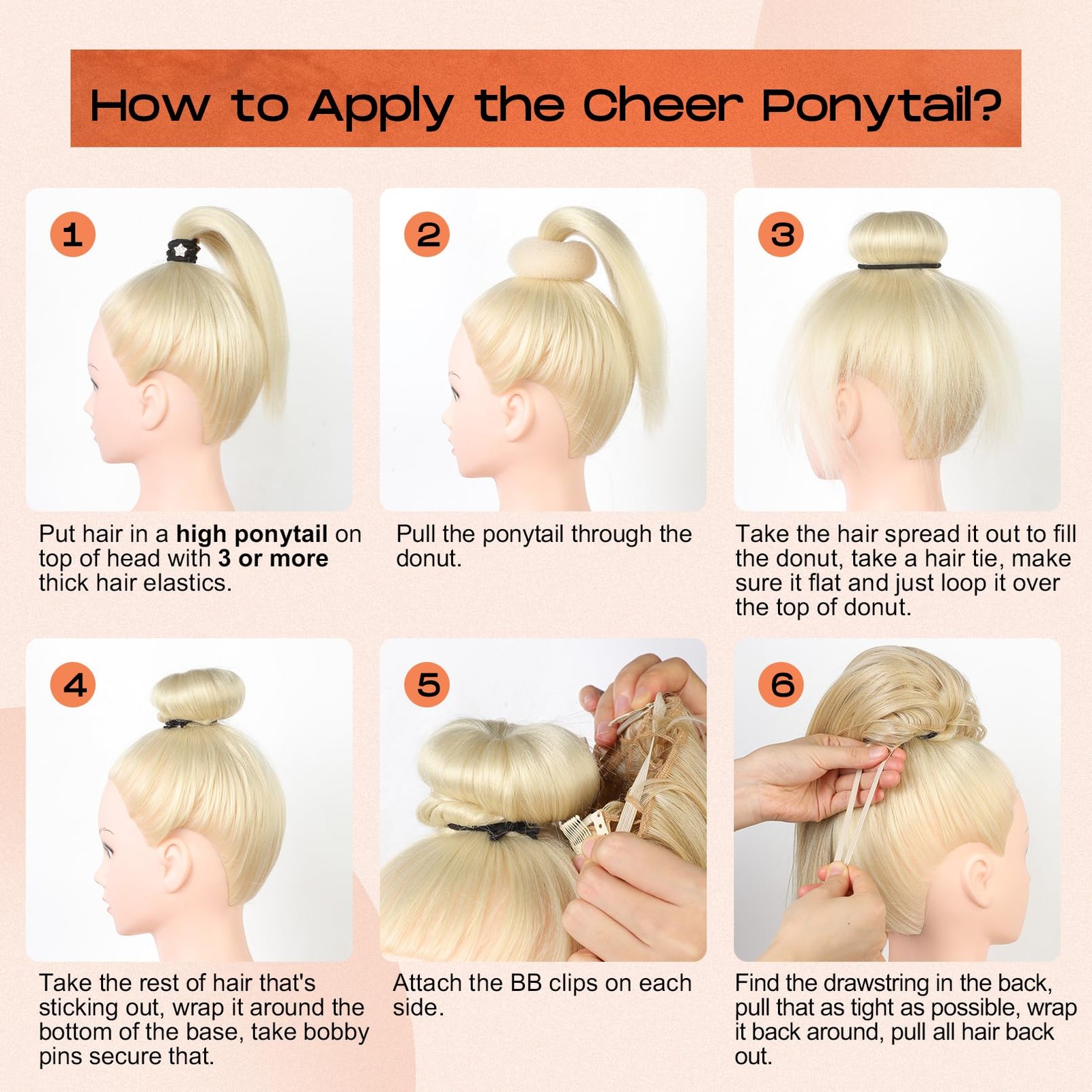 Cheer Ponytail Hair Piece, 10″ Straight Tangle-Resistant Smooth Natural Cheer…