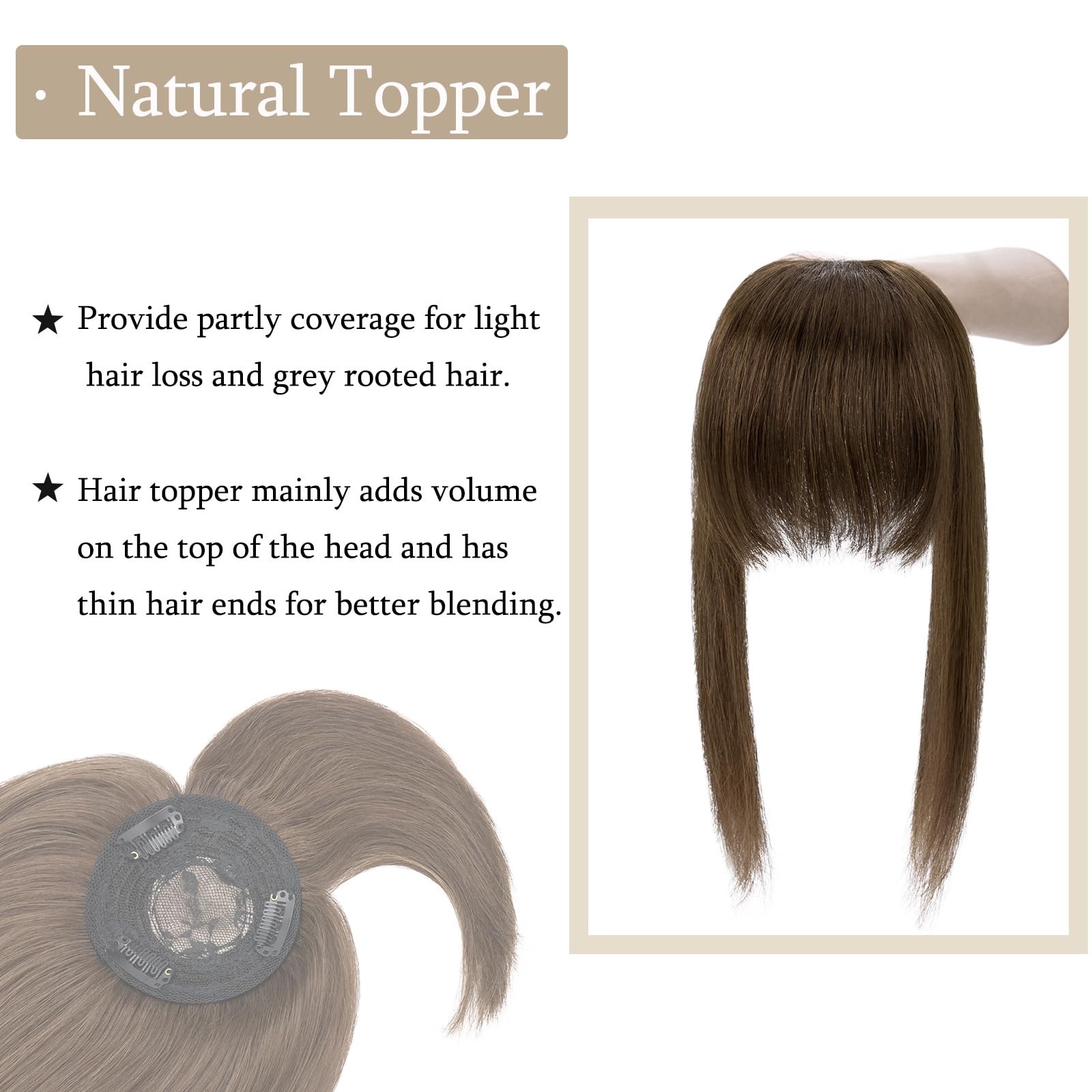 My-Lady Top Hairpiece For Women Bangs – Natural Mono Base Topper 100 Real Human
