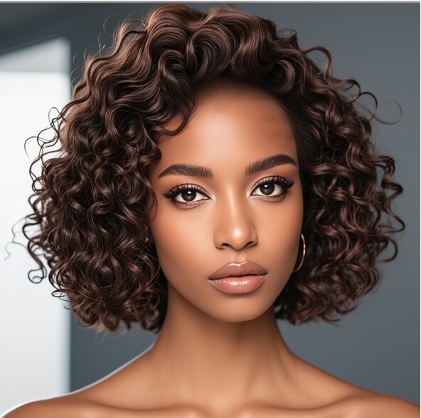 Short Wave Brown Bob 4X4 Lace Front Wigs Human Hair Pre Plucked