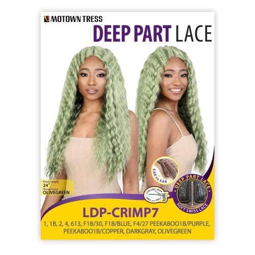 Motown Tress Soft Quick Crimp front Deep part Lace Wig.LDP Crimp-7 #Olive Green.
