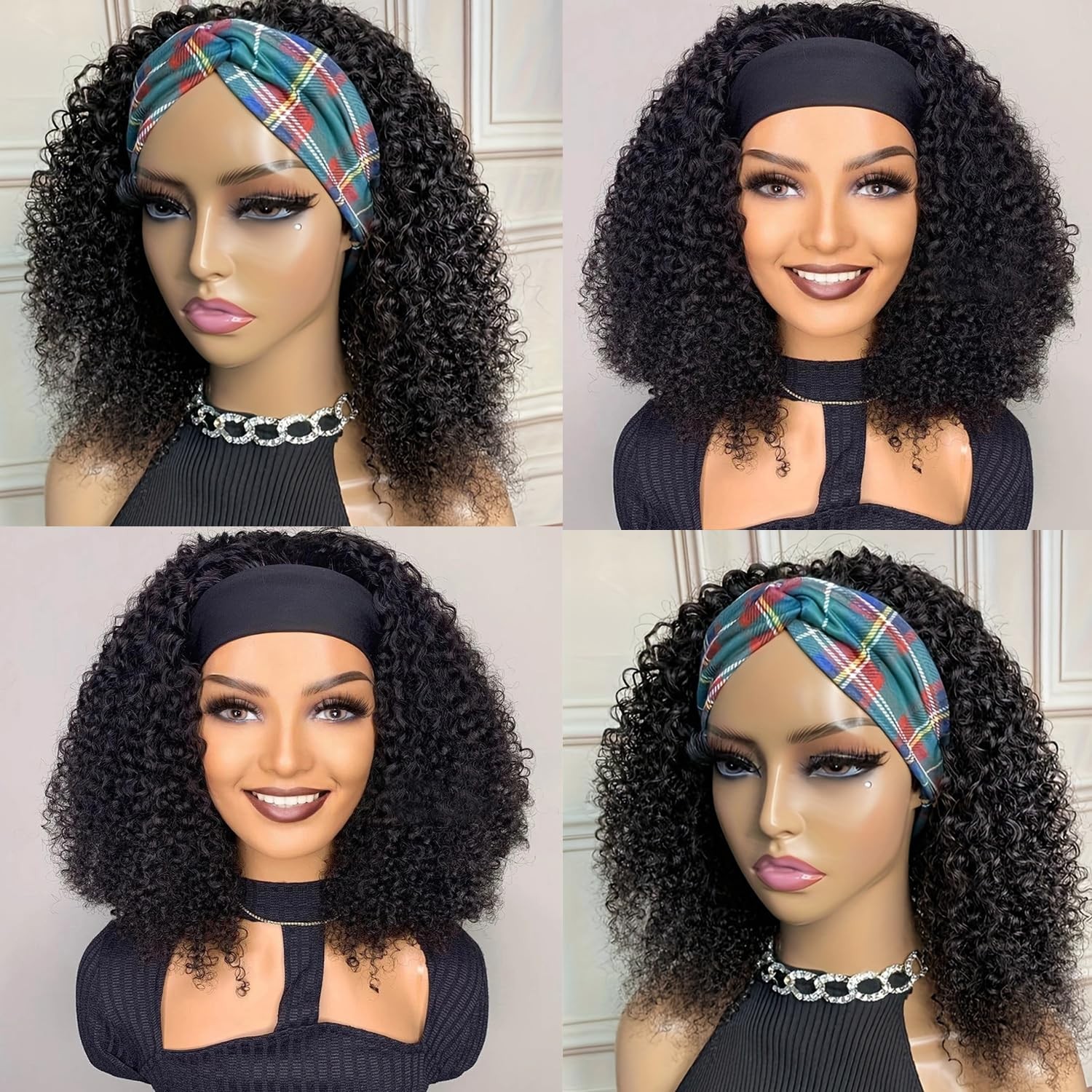 Headband Human Hair Kinky Curly Headband Wigs for Black Human Hair Headband C…
