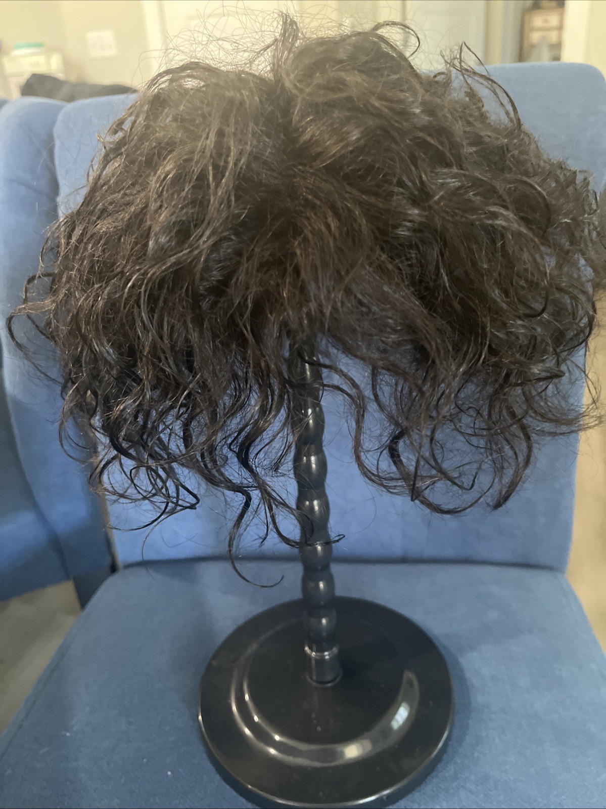 Men’s Hairpiece 100% Human Color 1b 9 X 7 1/2 Medium Curl 6 Inches Hair Length