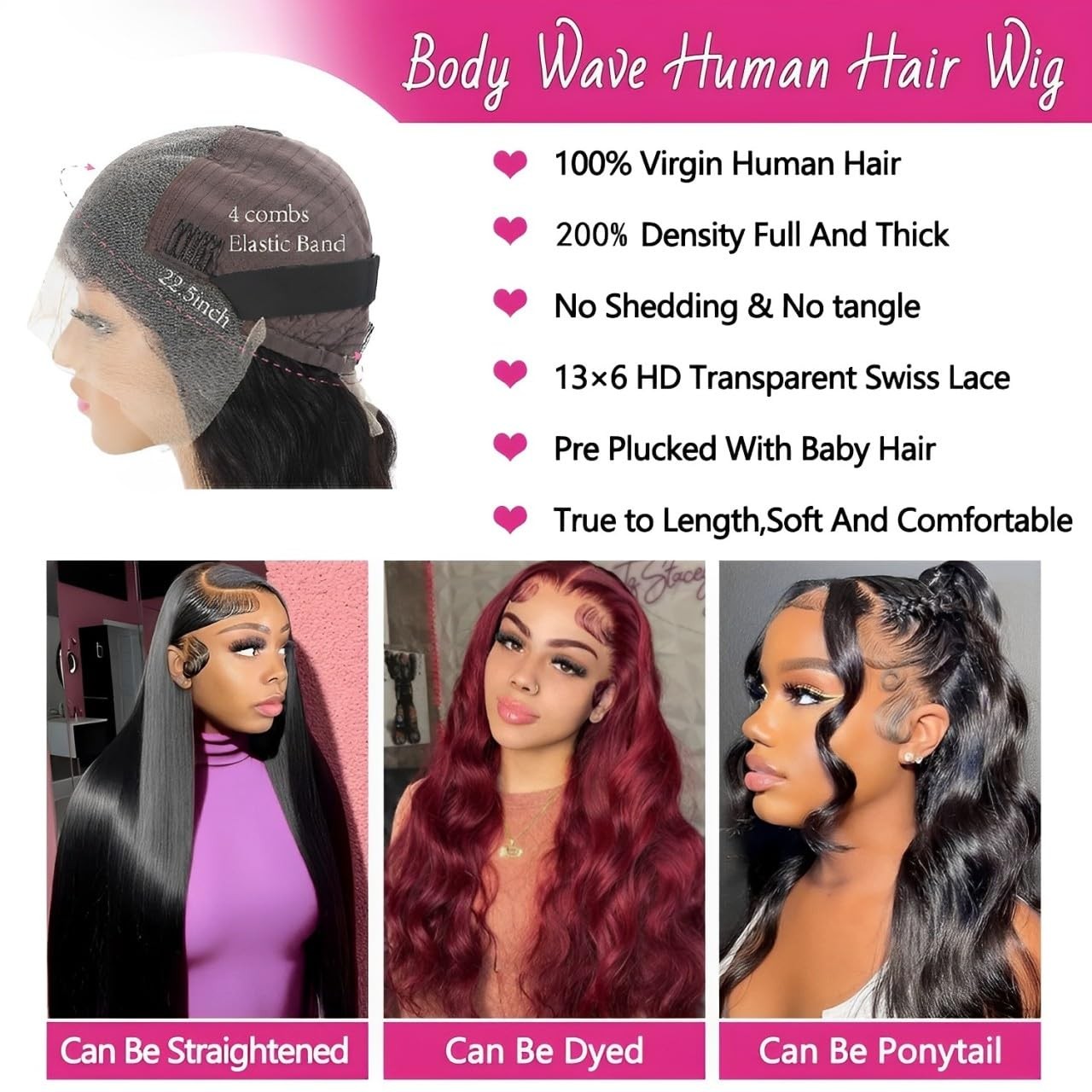 30 Inch 13×6 Lace Front Wigs Human Hair 200 Density Body Wave HD Lace Front W…