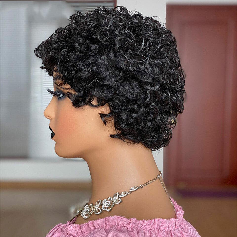 100% Human Hair Wigs Women Curly Pixie Cut Wigs Natural Daily Wear