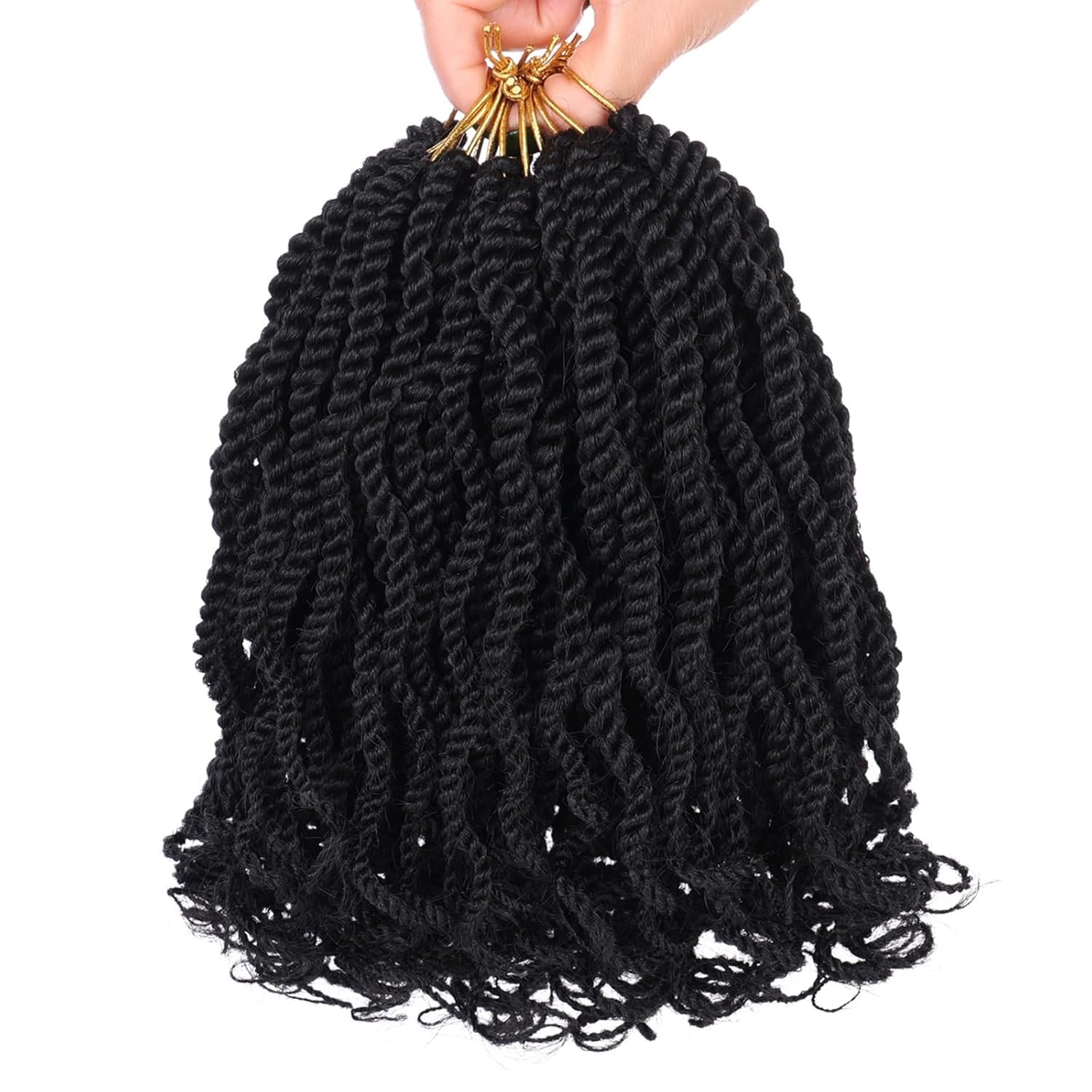 Leeven 8 Packs Wavy Senegalese Twist Crochet Hair with Curly Ends, 8 Inch Black
