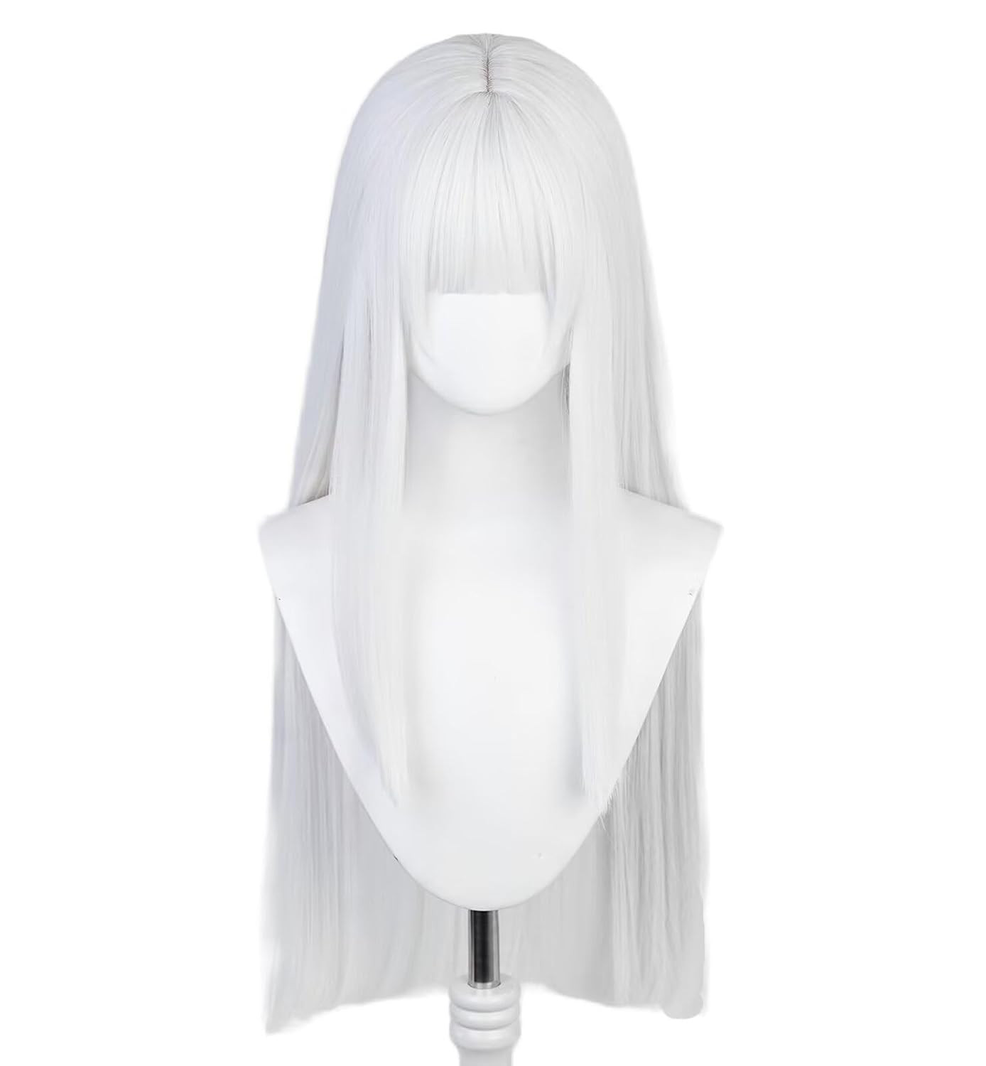 White 80Cm 32 Inches Long Straight Women’S Cosplay Wig Middle Parted Hair with F
