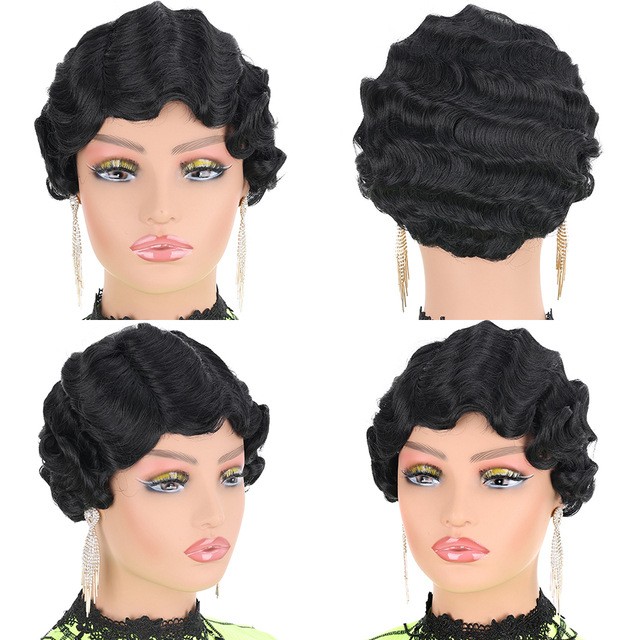 Women’s Wig Ladies Short Finger Wave Ladies Daily Hair Wigs+Wig Cap