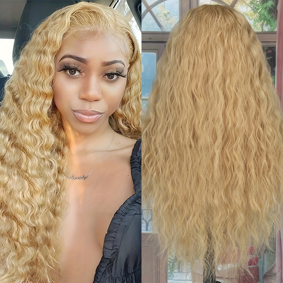 Loose Curly Blonde Lace Frontal Wigs Water Wave Heat Safe Natural as Human Hair