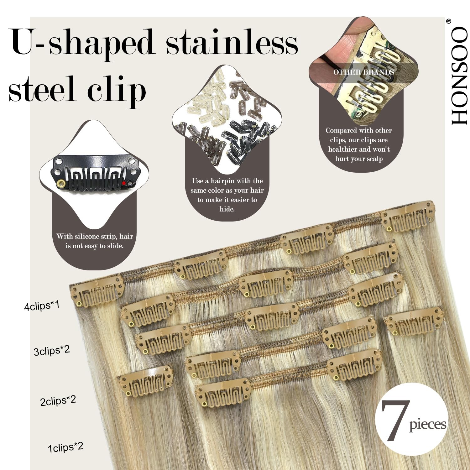 Balayage Hair Extensions Real Human Hair Mixed Bleach Blonde 20in 100g 7pcs C…