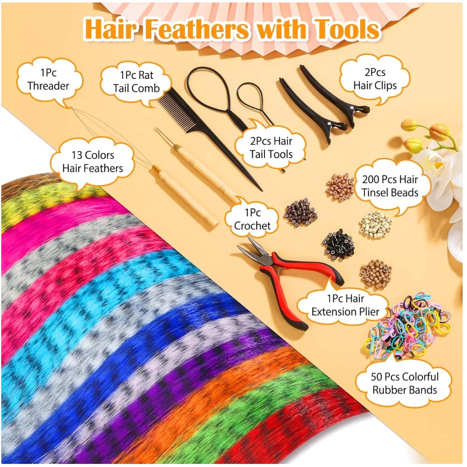 Synthetic Feather Hair Extension Set – 13 Colors