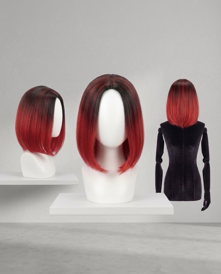 10 Inch Stylish Short Red & Black Ombre Bob Wig – Realistic Synthetic Fiber