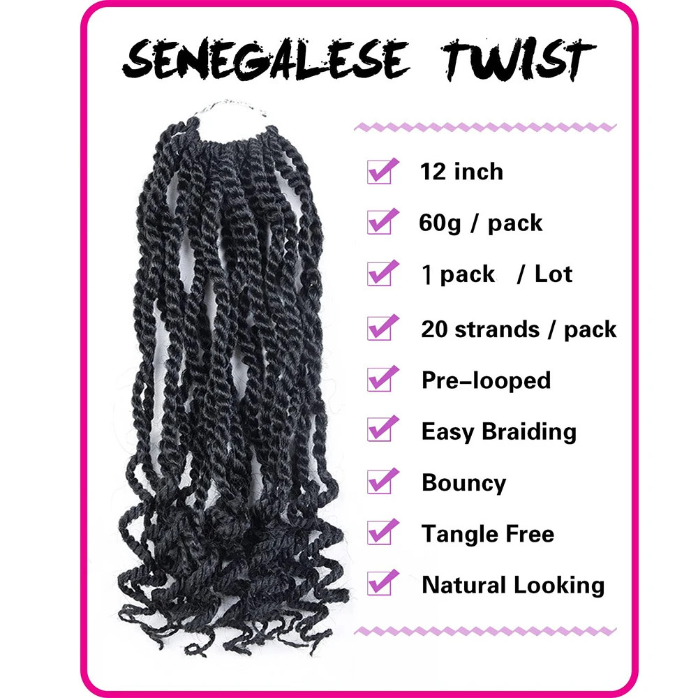 Wavy Senegalese Twist 12 Inch Crochet Braids Synthetic Braiding Hair Extensions