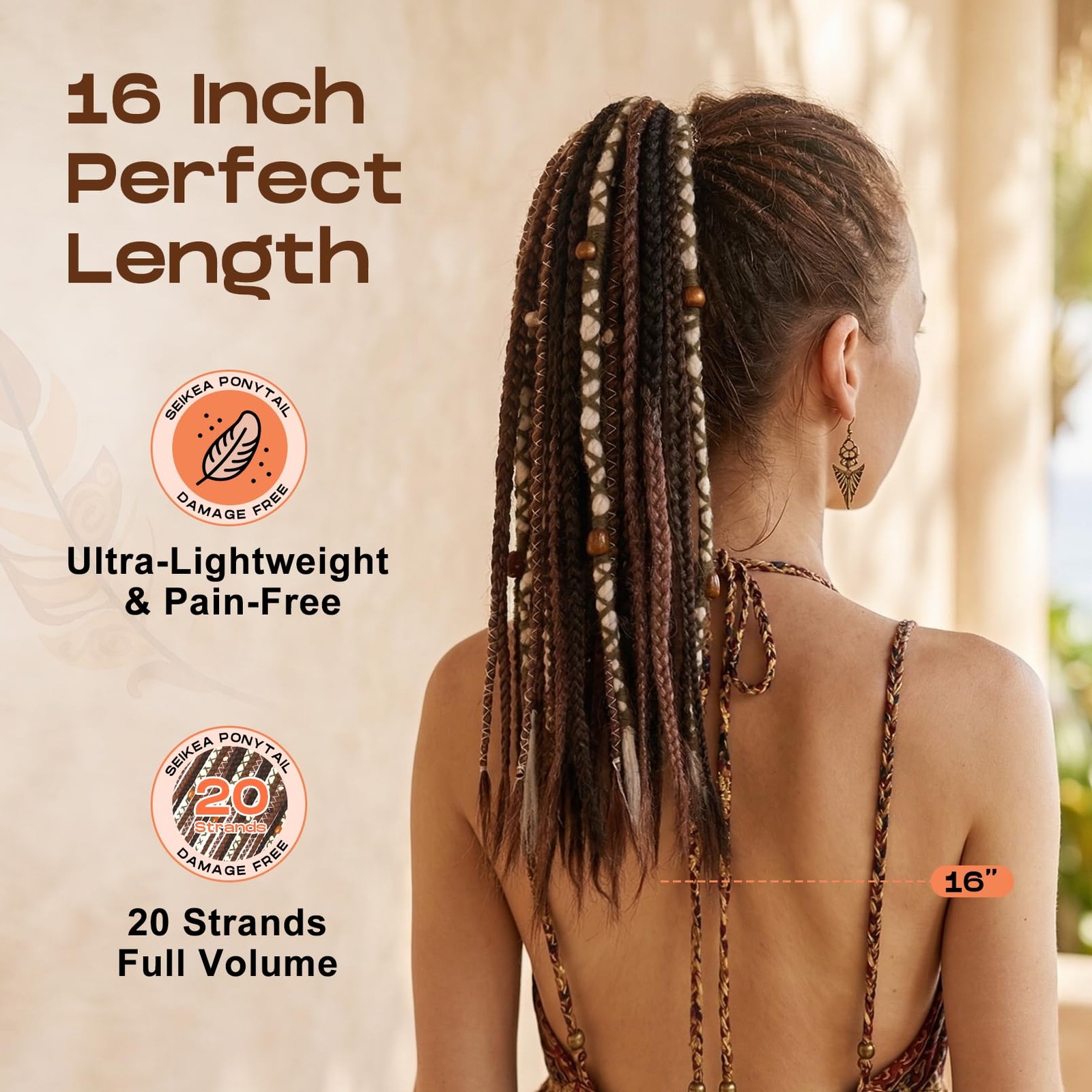 Seikea Boho Braided Ponytail Extension On Hair Tie 16 Full Volume Lightweight